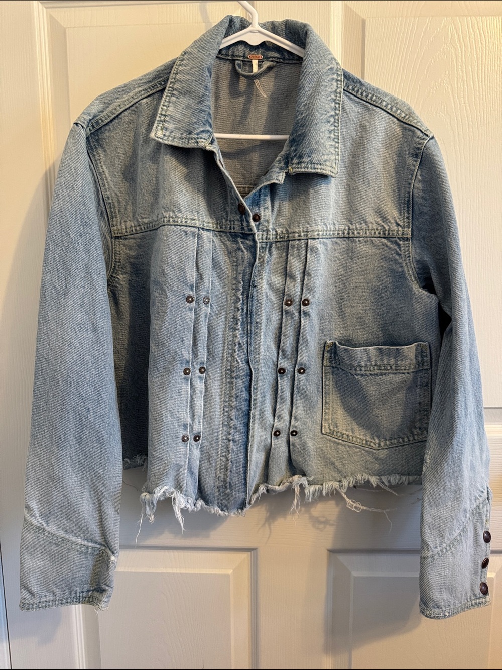 Free People Distressed Denim Jacket Size M